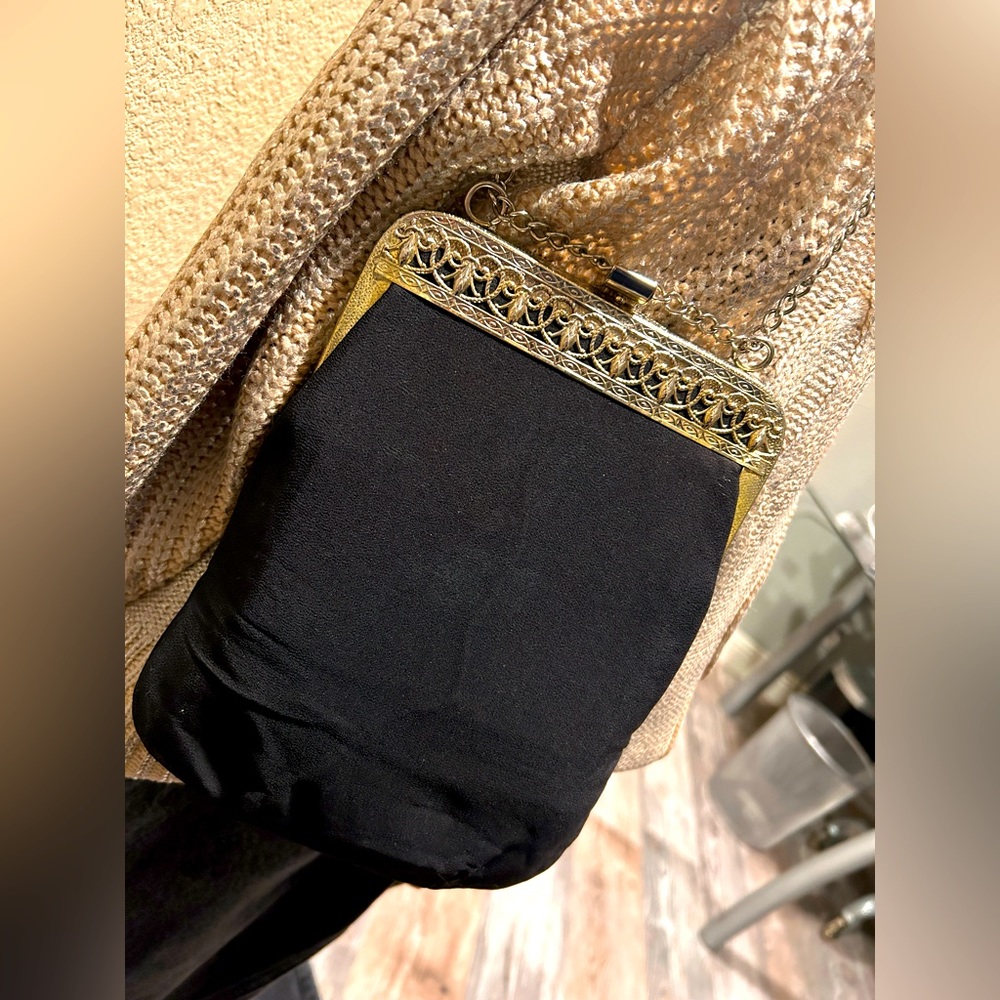 Unique Vintage black shoulder bag with gold chain
